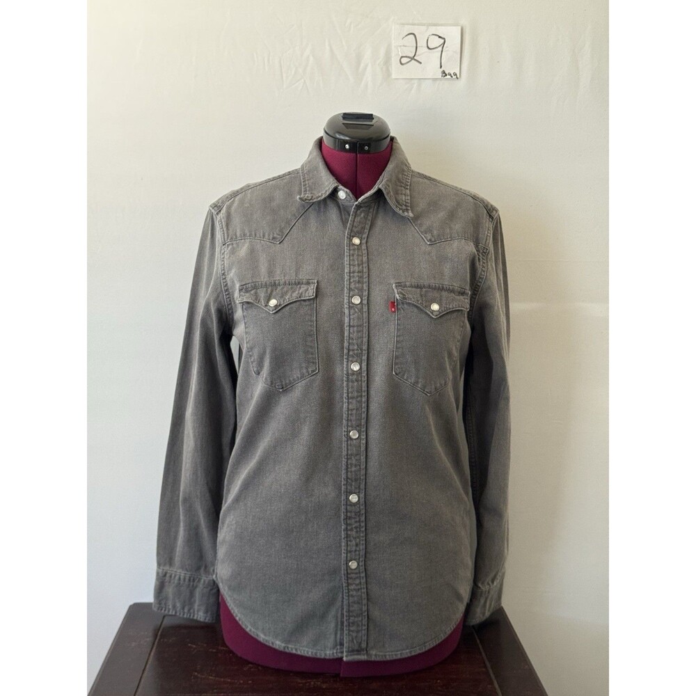Levi’s Standard Western Pearl Snap Gray Denim Shirt Men’s Medium Red Tab